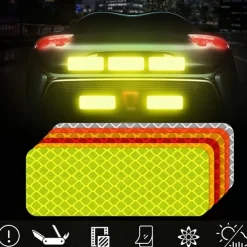10Pcs Car Reflective Sticker Traffic Safety Night Warning Mark Car Reflective Strip Tape Luminous Car Bumper Reflective Decals