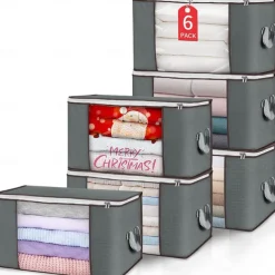 6pcs Clothes Comforter Storage Bags 90L Large Capacity Clothing Organizers with Reinforced Handles Thick Breathable Fabric Foldable Underbed Containers for Bedding Comforter Blank