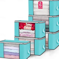 6pcs Clothes Comforter Storage Bags 90L Large Capacity Clothing Organizers with Reinforced Handles Thick Breathable Fabric Foldable Underbed Containers for Bedding Comforter Blank