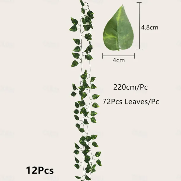 12Pcs 220Cm/87“ Artificial Plants Vine Wall Decor Wedding Party Decorative Artificial Leaves Greenery Artificial Hanging Plants For Wedding Wall Decor, Party Room Decor