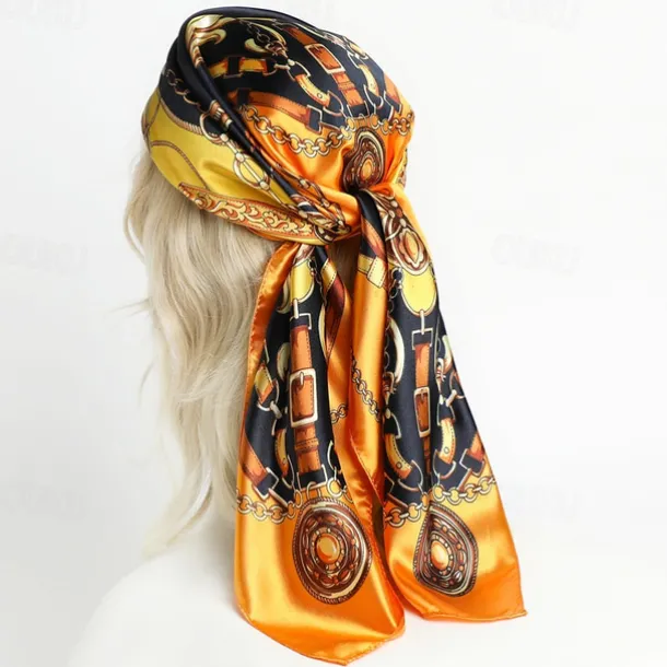 1pcs 90*90cm Fashion Chain Print Scarves Women Shawl Satin Hijab Female Bandana Square Ladies Foulard Wrap Pareo Headcloth