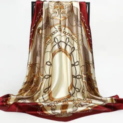 1pcs 90*90cm Fashion Chain Print Scarves Women Shawl Satin Hijab Female Bandana Square Ladies Foulard Wrap Pareo Headcloth