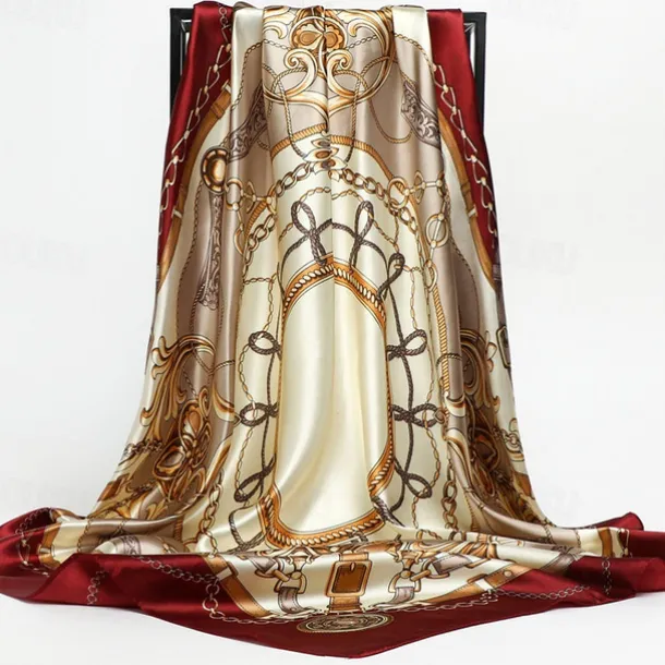 1pcs 90*90cm Fashion Chain Print Scarves Women Shawl Satin Hijab Female Bandana Square Ladies Foulard Wrap Pareo Headcloth