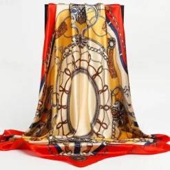 1pcs 90*90cm Fashion Chain Print Scarves Women Shawl Satin Hijab Female Bandana Square Ladies Foulard Wrap Pareo Headcloth