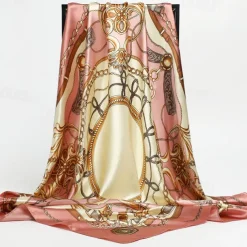 1pcs 90*90cm Fashion Chain Print Scarves Women Shawl Satin Hijab Female Bandana Square Ladies Foulard Wrap Pareo Headcloth