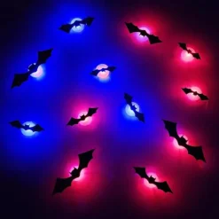 12Pcs 3D Halloween Bat Decoration Night Light - Spooky Multi-Purpose Decor for Indoor Window Yard Garage with Eerie Glow, PVC Wall Sticker, Room Decor, Home Decor, Halloween Room Decor, Goth Theme