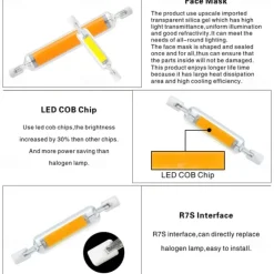 1Pcs Dimmable R7S COB LED Bulbs 3W J Type 78MM Double Ended LED Lights 30W Halogen Equivalent 220-240V T3 R7S Base Equivalent Floodlight Replacement for Garage Speciality Lighting Floor Lamps