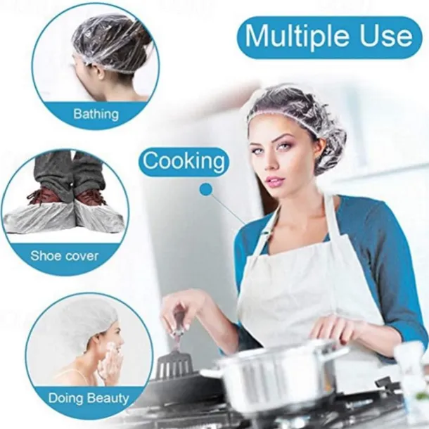 100pcs Disposable Shower Caps,Multi-Purpose Thickening Elastic Bath Cap Plastic Waterproof Clear Shower Caps Bath Shower Hair Caps Women Spa,Home Use, Hotel and Hair Salon, Portable Travel