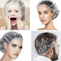100pcs Disposable Shower Caps,Multi-Purpose Thickening Elastic Bath Cap Plastic Waterproof Clear Shower Caps Bath Shower Hair Caps Women Spa,Home Use, Hotel and Hair Salon, Portable Travel
