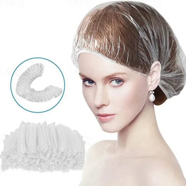 100pcs Disposable Shower Caps,Multi-Purpose Thickening Elastic Bath Cap Plastic Waterproof Clear Shower Caps Bath Shower Hair Caps Women Spa,Home Use, Hotel and Hair Salon, Portable Travel