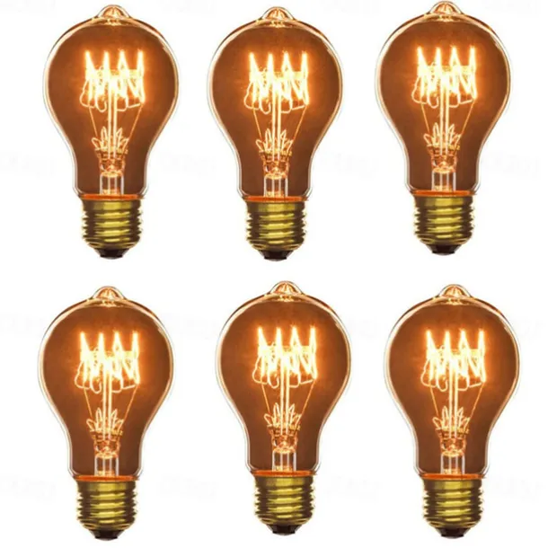 6pcs Edison Vintage Classics Incandescent Light Bulb Dimmable A19 40W E27 Decorative Bulbs for Wall Sconces Ceiling Light 220-240V