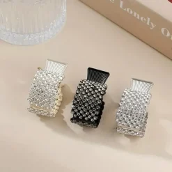 3pcs, Elegant Premium Shiny Rhinestone Hair Clips, Convenient Trendy Ponytail Fixed Buckles, Women Girls Casual Party Supplies, Gift Photo Props