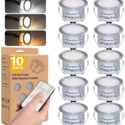 10PCS Embedded LED Deck Lights - Multi-Mode Tri-Color with RF Remote, IP67 Waterproof Ground Outdoor Landscape Lights for Outdoor Patio, Stairs and Pool