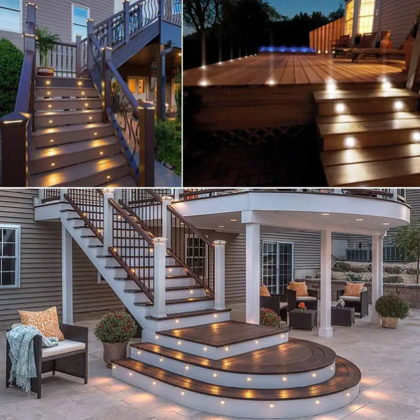 10PCS Embedded LED Deck Lights - Multi-Mode Tri-Color with RF Remote, IP67 Waterproof Ground Outdoor Landscape Lights for Outdoor Patio, Stairs and Pool