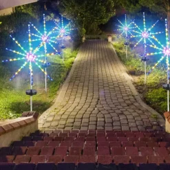 1/2pcs Firework Lights Outdoor Solar Christmas Garden Decorations Pathway Lights LED Decorative Meteor Horse Lamp Waterproof Star Lamp for Garden Lawn Landscape New Year Lights