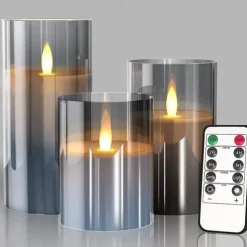 3pcs Flameless Candles Lights with Timer Battery Operated Flickering Candles Imitation Glass Candles with Remote for Romantic Ambiance and Home Decoration Durable Acrylic Shell