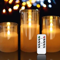 3pcs Flameless Candles Lights with Timer Battery Operated Flickering Candles Imitation Glass Candles with Remote for Romantic Ambiance and Home Decoration Durable Acrylic Shell