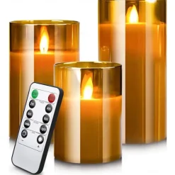 3pcs Flameless Candles Lights with Timer Battery Operated Flickering Candles Imitation Glass Candles with Remote for Romantic Ambiance and Home Decoration Durable Acrylic Shell