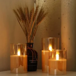 3pcs Flameless Candles Lights with Timer Battery Operated Flickering Candles Imitation Glass Candles with Remote for Romantic Ambiance and Home Decoration Durable Acrylic Shell