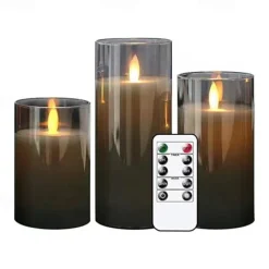 3pcs Flameless Candles Lights with Timer Battery Operated Flickering Candles Imitation Glass Candles with Remote for Romantic Ambiance and Home Decoration Durable Acrylic Shell