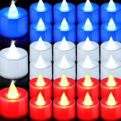 24pcs Flameless Tea Light Independence Day Electronic Candle Light Red White Blue Light July 4th Flashing LED Votive Light Patriotic Fourth of July Independence Labor Memorial Day Home Decoration