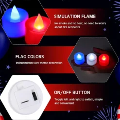 24pcs Flameless Tea Light Independence Day Electronic Candle Light Red White Blue Light July 4th Flashing LED Votive Light Patriotic Fourth of July Independence Labor Memorial Day Home Decoration