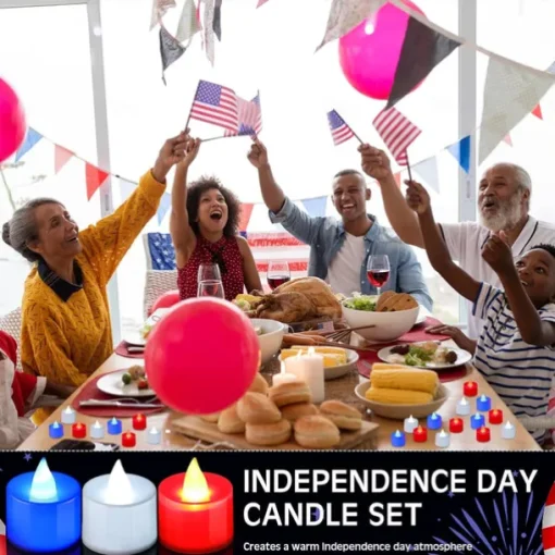 24pcs Flameless Tea Light Independence Day Electronic Candle Light Red White Blue Light July 4th Flashing LED Votive Light Patriotic Fourth of July Independence Labor Memorial Day Home Decoration