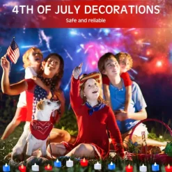 24pcs Flameless Tea Light Independence Day Electronic Candle Light Red White Blue Light July 4th Flashing LED Votive Light Patriotic Fourth of July Independence Labor Memorial Day Home Decoration