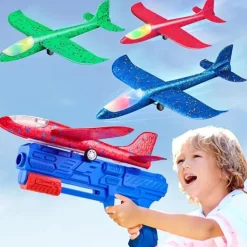 4pcs Foam Glider Airplane Launcher Toys with 3 Flight Modes, Vibrant Colorful Designs & Durable Plastic Construction - Outdoor Flying Toys for Boys & Girls Ages 3 and up
