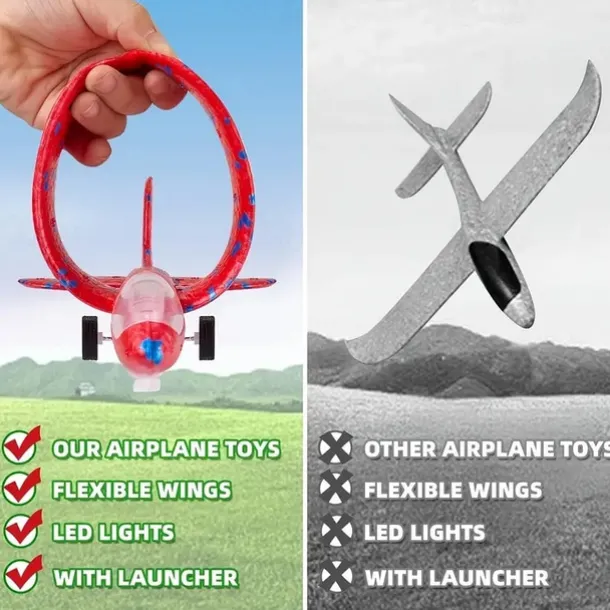 4pcs Foam Glider Airplane Launcher Toys with 3 Flight Modes, Vibrant Colorful Designs & Durable Plastic Construction - Outdoor Flying Toys for Boys & Girls Ages 3 and up