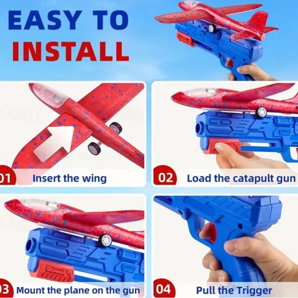 4pcs Foam Glider Airplane Launcher Toys with 3 Flight Modes, Vibrant Colorful Designs & Durable Plastic Construction - Outdoor Flying Toys for Boys & Girls Ages 3 and up