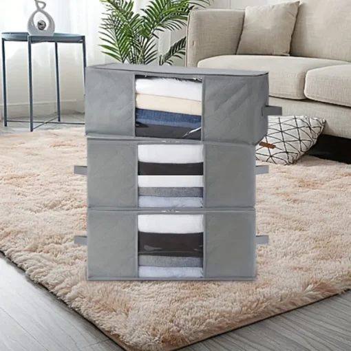 1/2/3pcs Foldable Storage Bag Set with Handles & Lids - Versatile Organizer for Clothes Bedroom Kitchen Bathroom Supplies - Durable Non-Woven Fabric TSA Approved - Gray