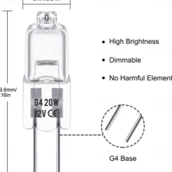 10pcs G4 Halogen Bi-Pin Light Bulbs 12V 20W Dimmable 3000K Warm White for Under Cabinet Puck Light Chandeliers Landscape Lighting