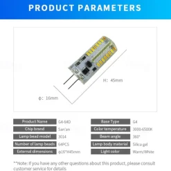 6pcs G4 LED Bi-pin Lights 480Lumens 5W 64LED Beads SMD 3014 12 V