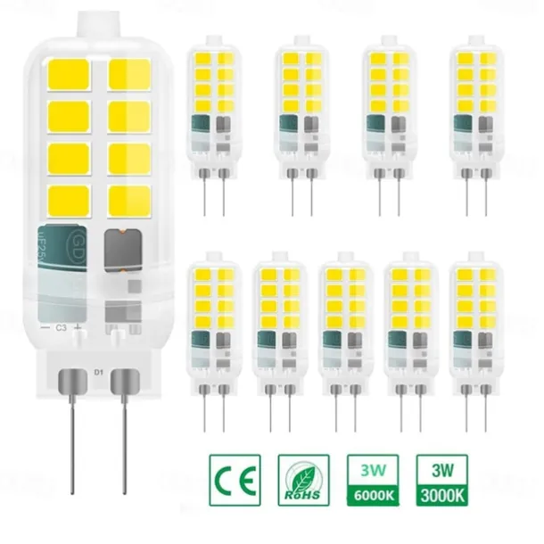 6/10pcs G4 LED Corn Lamp, G4 LED Bi-pin Bulb AC/DC12V 3W 16LEDs 2835 SMD No Flicker Bulb Bead Replacement 30W Halogen Lamp Home Chandelier Lighting
