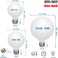 2pcs Globe LED Edison Bulb G80 7W G95 9W G125 10W E26/E27 Base Opalescent Glass Facing Very Suitable for Dresser Vanity Mirror Floor Lamp AC85-265V