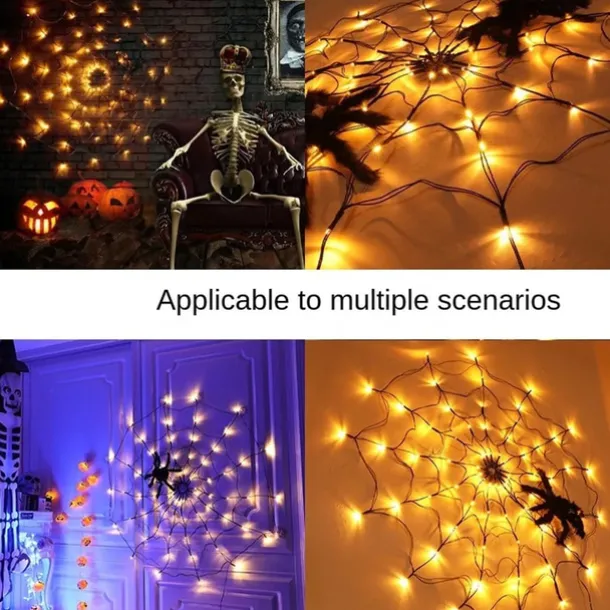2PCS Halloween Decoration Luminous Spider Web Fishing Net Lights String For Party Ghost Festival Props Halloween Decorations