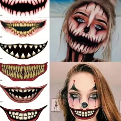 10pcs Halloween PVC Tattoo Stickers Horror Lips DIY Stickers Big Mouth Tattoo Waterproof Fun Makeup Smile Lip Beauty Tools Halloween Decor for Halloween