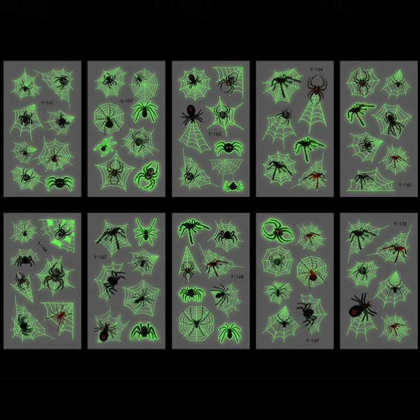 10PCS Halloween Spider Web Luminous Tattoo Stickers Cartoon Luminous Festival Party Face Stickers