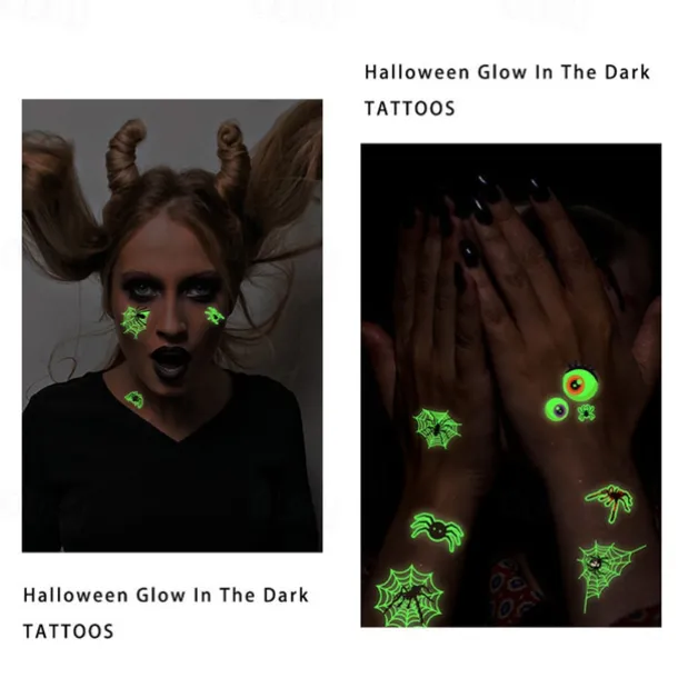 10PCS Halloween Spider Web Luminous Tattoo Stickers Cartoon Luminous Festival Party Face Stickers