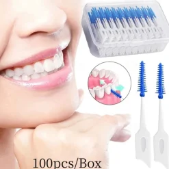 100pcs Interdental Silicone Brushes Dental Toothpicks Brush Between Teeth Silicone Toothpicks With Thread Oral Cleaning Tool