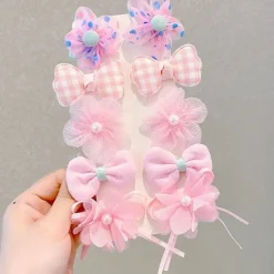 10pcs Kids Girls' Hair Accessories Sweet Daily Plaid Yellow Pink