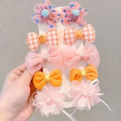 10pcs Kids Girls' Hair Accessories Sweet Daily Plaid Yellow Pink