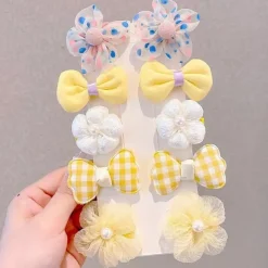 10pcs Kids Girls' Hair Accessories Sweet Daily Plaid Yellow Pink