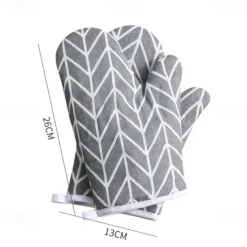 2Pcs Kitchen microwave insulation gloves thickened grid anti scald and heat resistant gloves high-temperature baking cotton and linen oven gloves