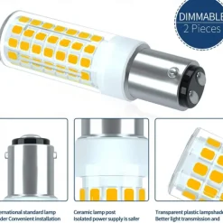 2Pcs LED Bulbs BA15D/B15/B15D 6W 100W Equivalent to a Halogen Bulb JCD Type T3/T4 B15 Double Connection 220V