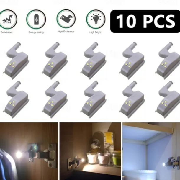 10PCS LED Cabinet Light LED Inner Hinge Lamp Closet Light Battery Wireless Lamp Universal Wardrobe Cupboard Sensor Lighting