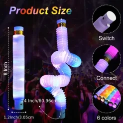5/10/12pcs LED Jumbo Light Up Pop Fidget Tubes - Large Glow Sticks for Party Supplies and Stress Relief