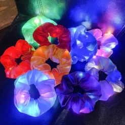 5pcs LED Luminous Hair Scrunchies Light Up Hair Scrunchies Elastic Light Women Girls Hair Bands for Halloween Christmas Party