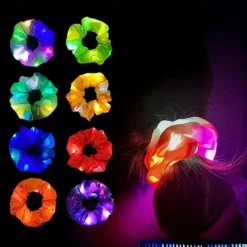 5pcs LED Luminous Hair Scrunchies Light Up Hair Scrunchies Elastic Light Women Girls Hair Bands for Halloween Christmas Party